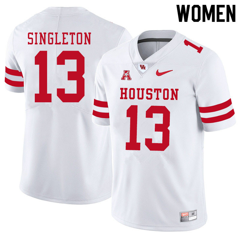 Women #13 Jeremy Singleton Houston Cougars College Football Jerseys Sale-White - Click Image to Close